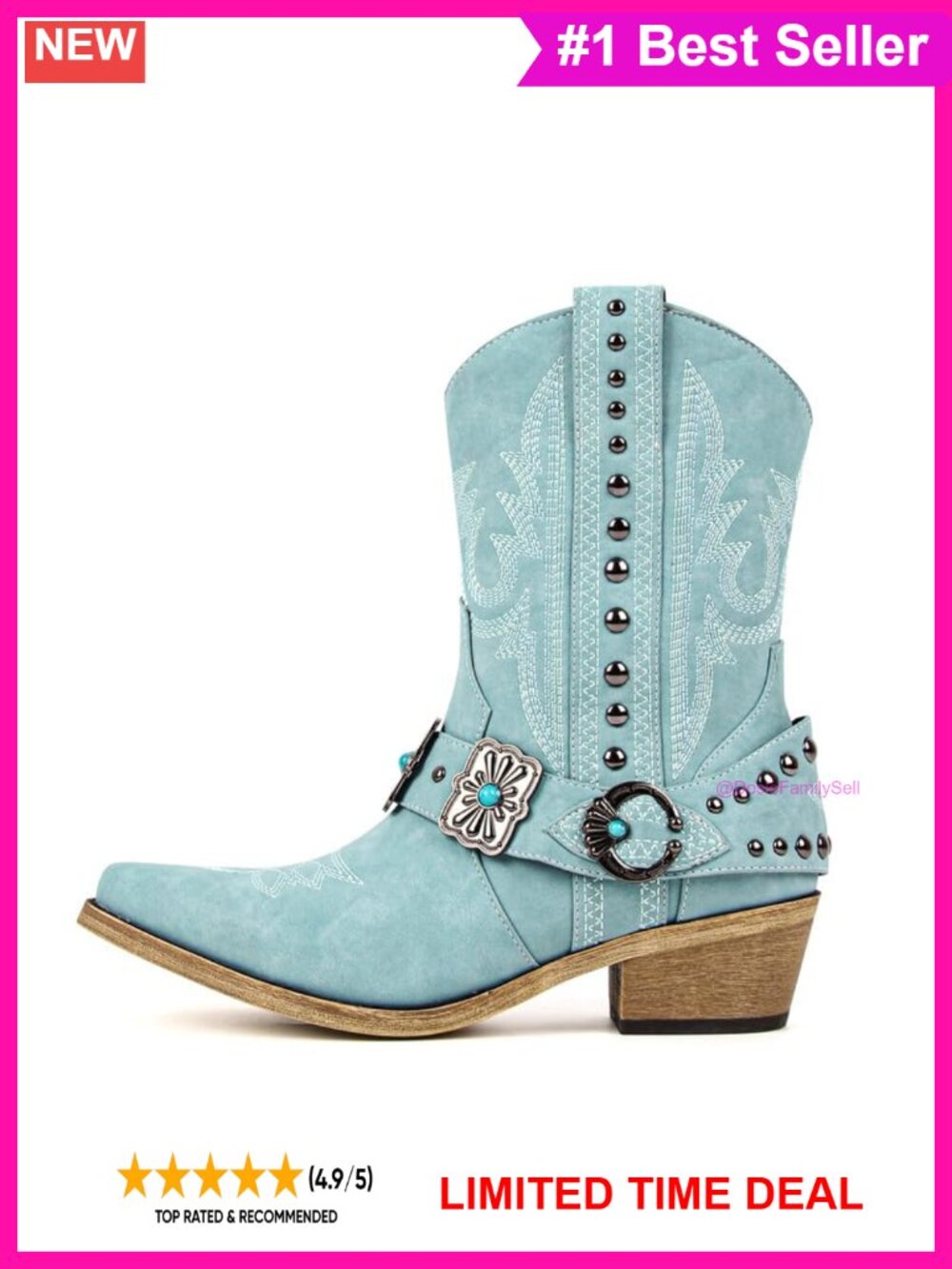 Western Cowgirl Ankle Boots Faux Leather Embroidered Pointed Toe Block Heel